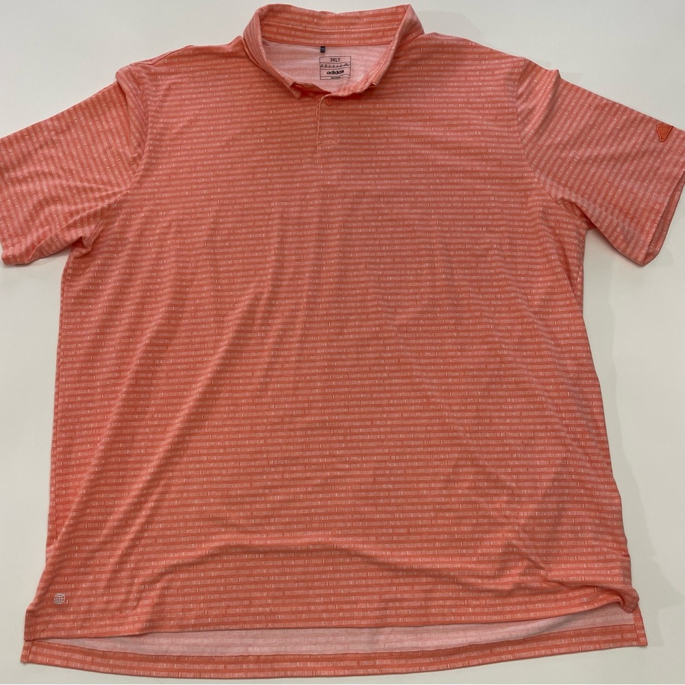 adidas Short Sleeve Pale Orange Striped Polo Shirt, Size 3XLT